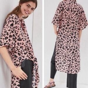 Anthropologie Maeve Rita Leopard Print Tunic Blouse Dress Size L Pink Black Boho